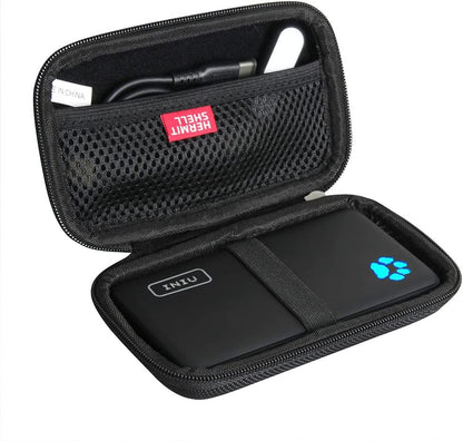 Black hard travel case for Tech stop INIU 10000mAh portable charger, 2022 version, with protective interior and secure zipper.