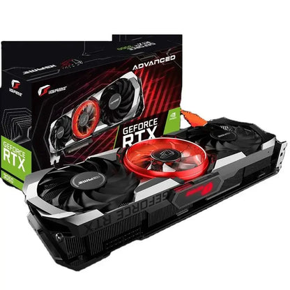 Tech stop Igame RTX3060 AD OC 12G graphics card with advanced cooling and sleek design, featuring multiple display ports and RGB accents.