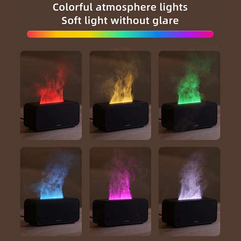 Small Tech Stop Flame Mist Diffuser emitting a gentle mist with a modern flame design, creating a calming atmosphere.