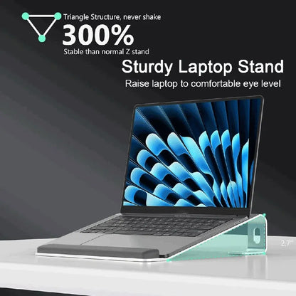 Tech stop ergonomic aluminum laptop stand with wrist pad, portable and adjustable for comfortable workspace setup.