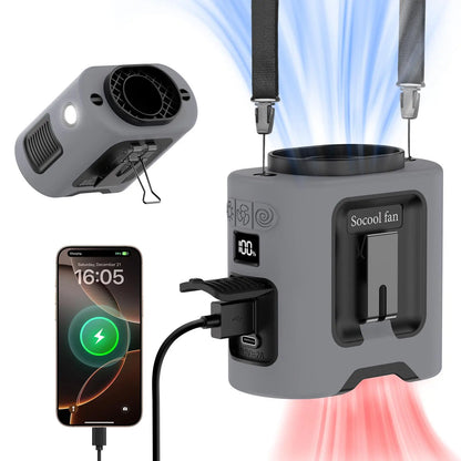 Tech stop portable 10,000mAh power bank with built-in 3-in-1 fan, torch, and LED light, compact and versatile for on-the-go use.