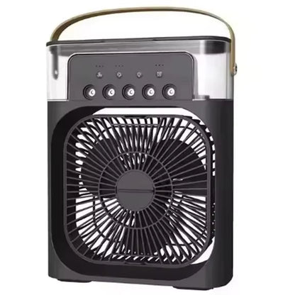 Tech Stop portable USB fan with air cooler, LED night light, water mist humidifier for home use, compact and multifunctional.