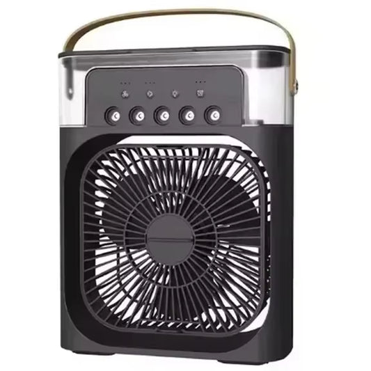 Tech Stop portable USB fan with air cooler, LED night light, water mist humidifier for home use, compact and multifunctional.