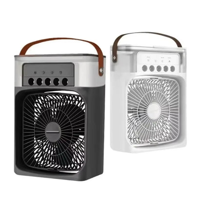 Tech stop portable USB fan and air cooler with LED night light, water mist humidifier, and compact design for home use