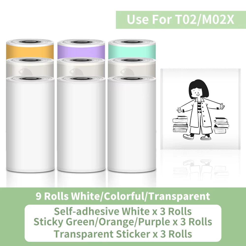 Tech stop T02 portable mini sticker printer with self-adhesive inkless labels for journals, notes, photos, and DIY projects.