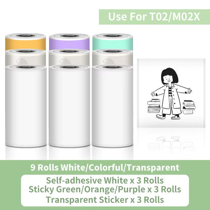 Tech stop T02 portable mini sticker printer with self-adhesive inkless labels for journals, notes, photos, and DIY projects.