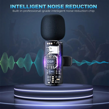 Two wireless Lavalier clip-on microphones by Tech Stop, with compact design and clip attachments for hands-free audio recording.