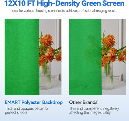 Tech stop photo video studio green screen backdrop stand kit with 10x12ft cotton muslin chromakey background and support system
