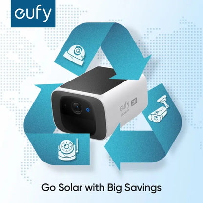 Wireless 2K outdoor solar security camera from Tech Stop, showing the camera mounted outdoors with solar panel and protective housing.