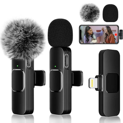 Two wireless Lavalier clip-on microphones by Tech Stop, compact and portable for clear audio recording.