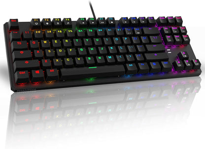 Tech stop Phantom 87 RGB mechanical gaming keyboard with Outemu Red switches, 16.8M color LED, and customizable keys.