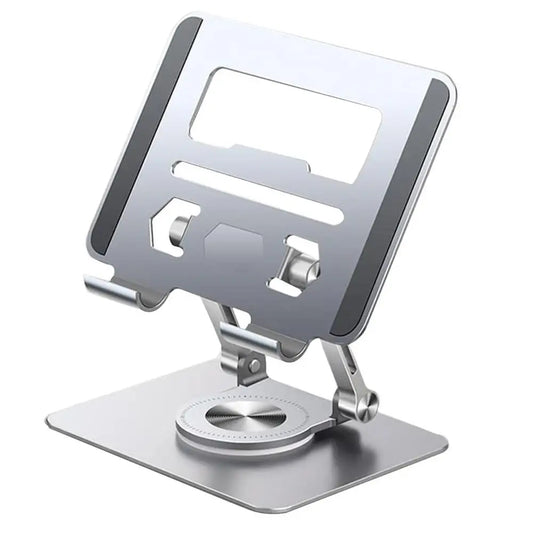 Adjustable aluminum alloy laptop stand by Tech Stop, featuring 360-degree rotation for ergonomic home and office use.