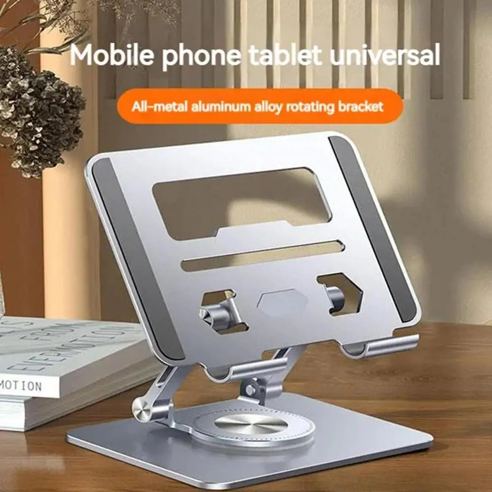 Aluminum alloy adjustable laptop stand with 360-degree rotation, ideal for home office and work setups.