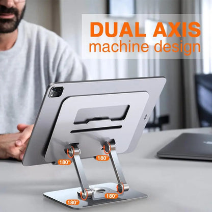 Adjustable aluminum alloy laptop stand by Tech Stop, rotatable 360 degrees for ergonomic home office and work setup.