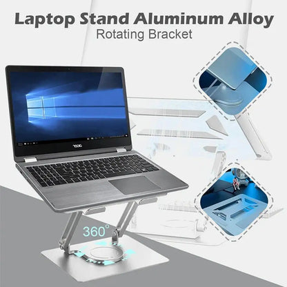 Adjustable aluminum alloy laptop stand by Tech Stop, featuring 360-degree rotation for ergonomic home office and work setup.