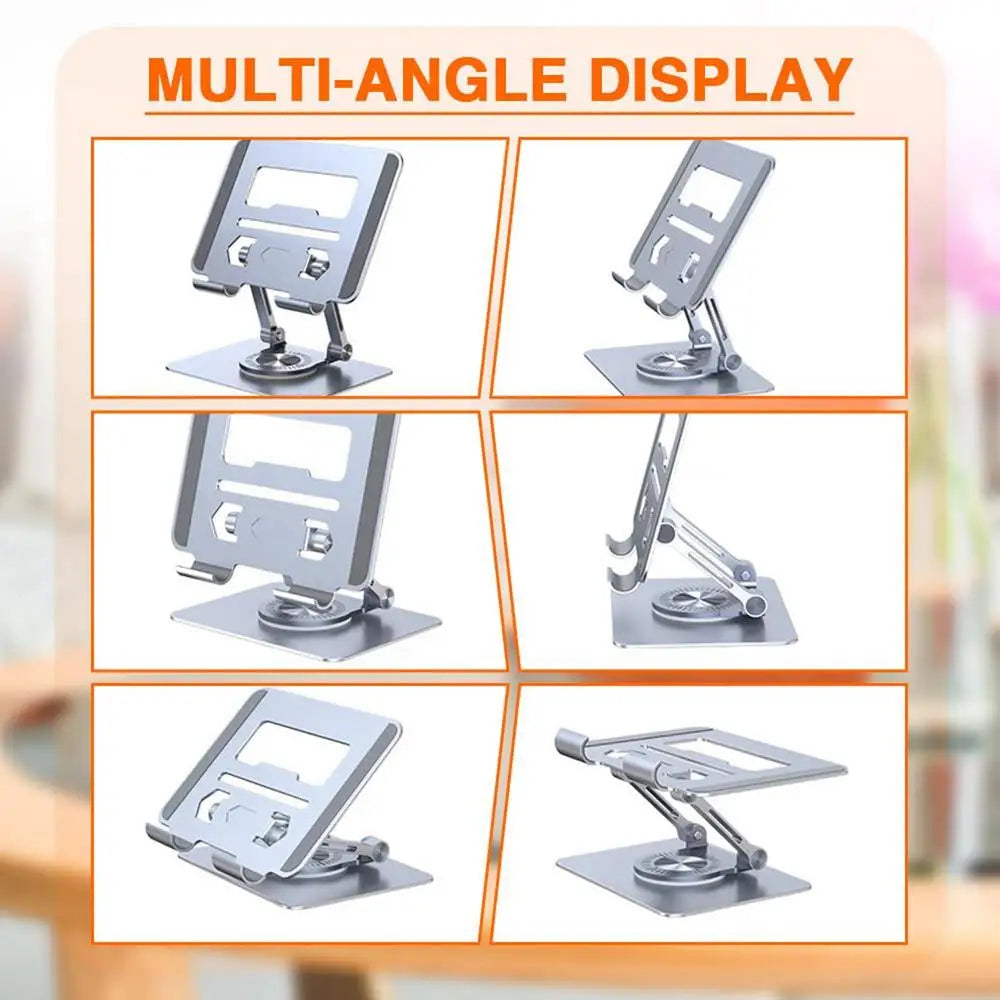 Aluminum alloy adjustable laptop stand by Tech Stop with 360-degree rotation, suitable for home office and workspace setup.