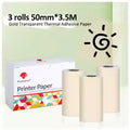 Adhesive Transparent Gold Thermal Paper for  M02/M02 Pro/M02S/M03 Mini Pocket Printer 50Mm X 3.5M, Diameter 30Mm, 3 Rolls