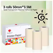 Three rolls of Tech Stop adhesive transparent gold thermal paper for M02/M02 Pro/M02S/M03 Mini Pocket Printer, 50mm x 3.5m each